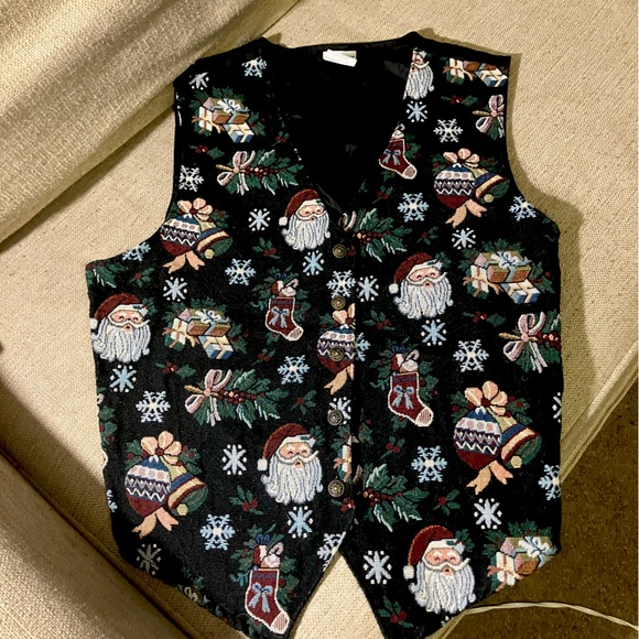 Vintage Bobbie brooks Santa Christmas button up vest - Picture 1 of 5
